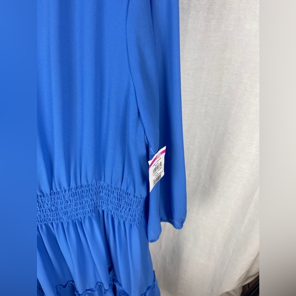 TAYLOR Blue Stretch Smocked Tiered-Hem Dress Size 16 NWT - Picture 6 of 11